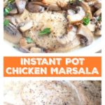 Chicken and mushrooms on plate.
