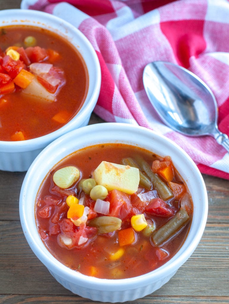 vegetable soup in bowls