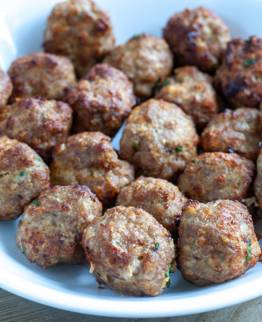 Air fryer turkey meatballs in a white bowl