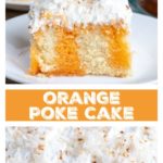 Piece of orange cake with frosting.