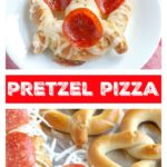 Pizza pretzel on a plate.