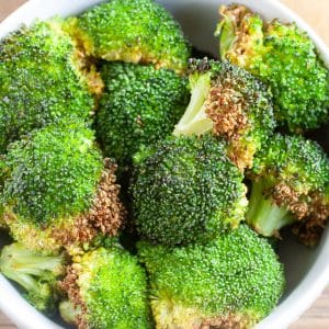 Roasted broccoli in a bowl.