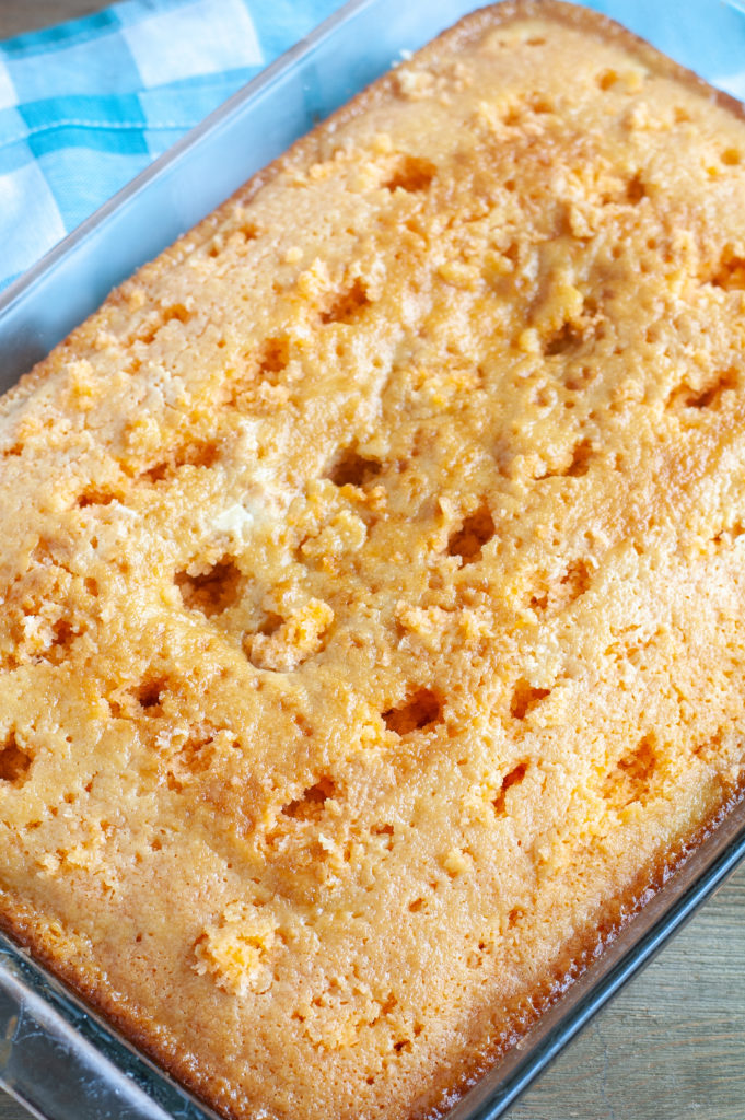 Orange Cake in a baking dish with holes