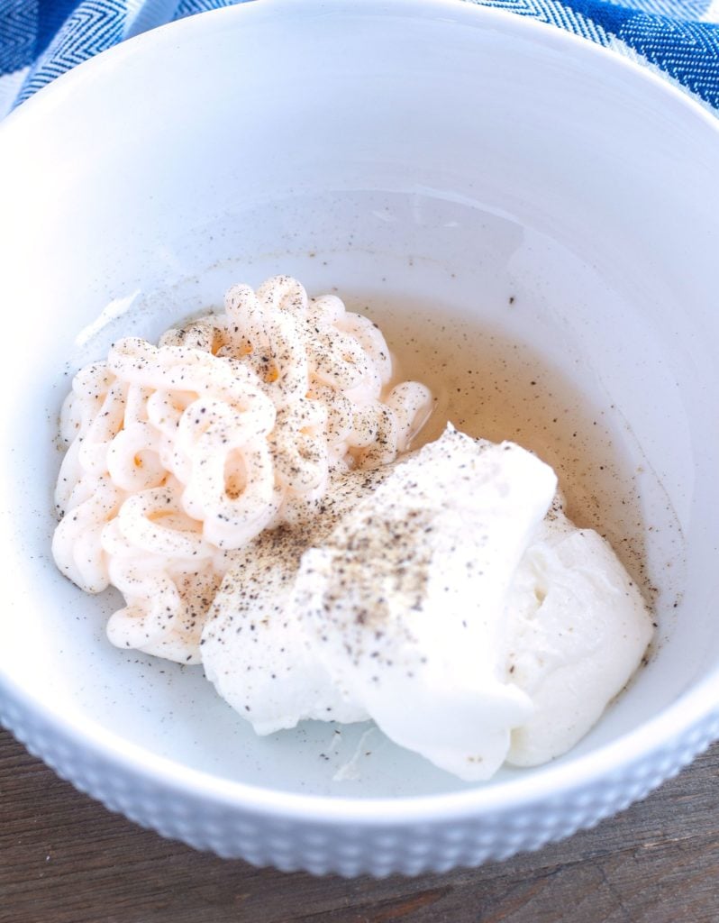 White bowl with mayo, Greek yogurt and cider vinegar