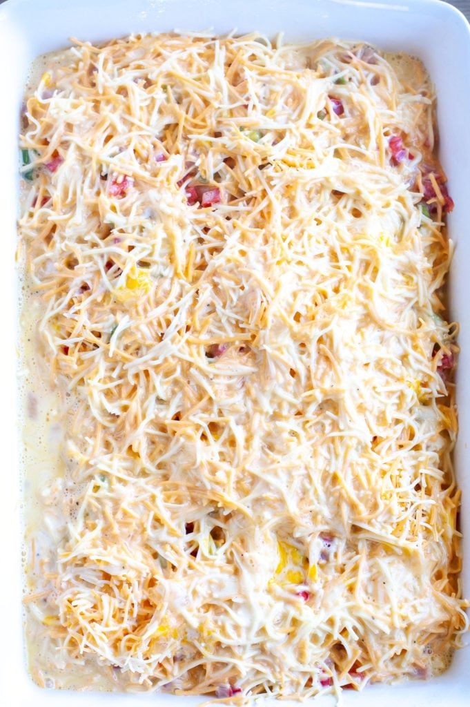 Cheese and egg mixture in casserole dish