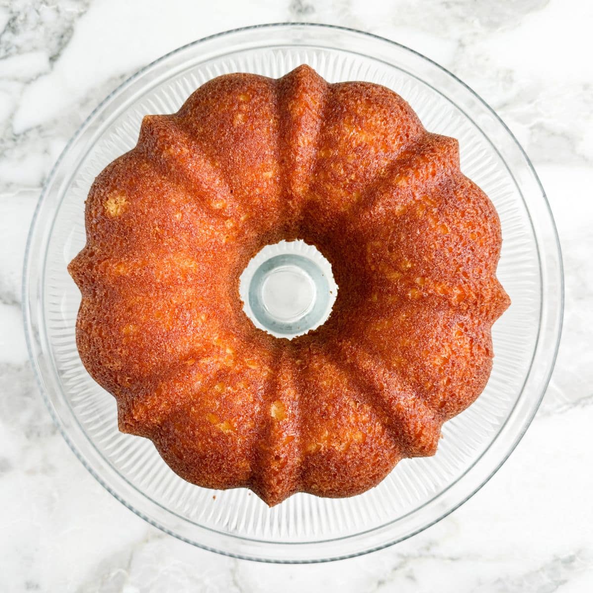 Bundt cake on cake stand.