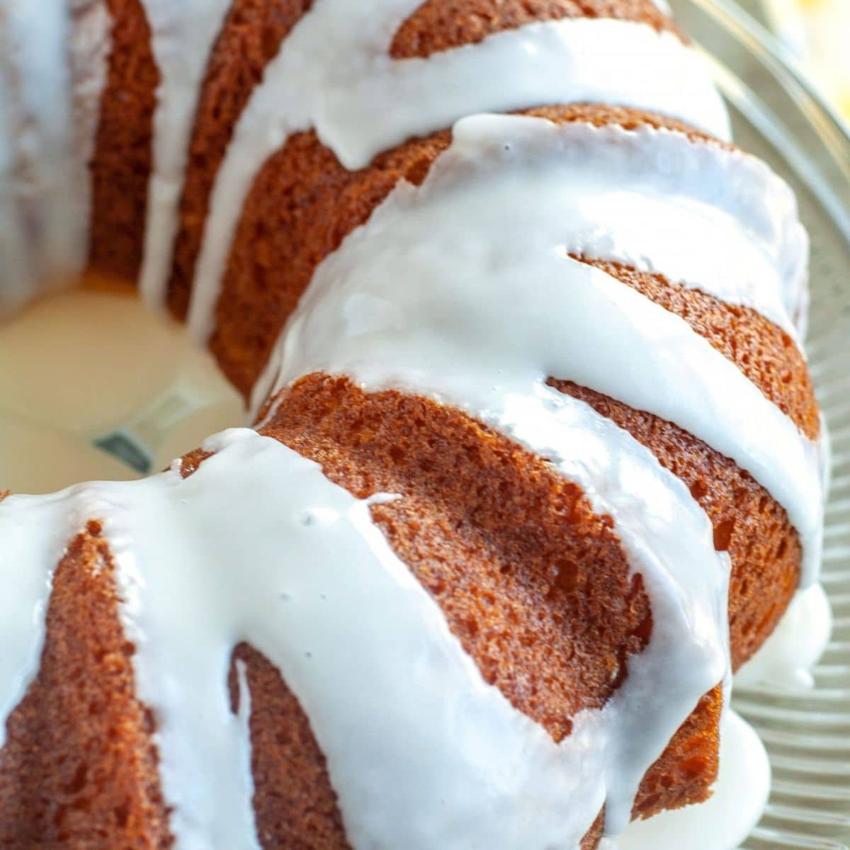 Apricot bundt cake with icing.