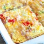 Baking dish with farmers casserole.