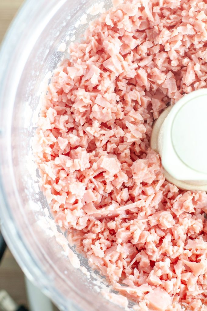 diced ham in a food processor