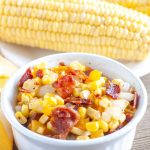 Bowl with corn and bacon.