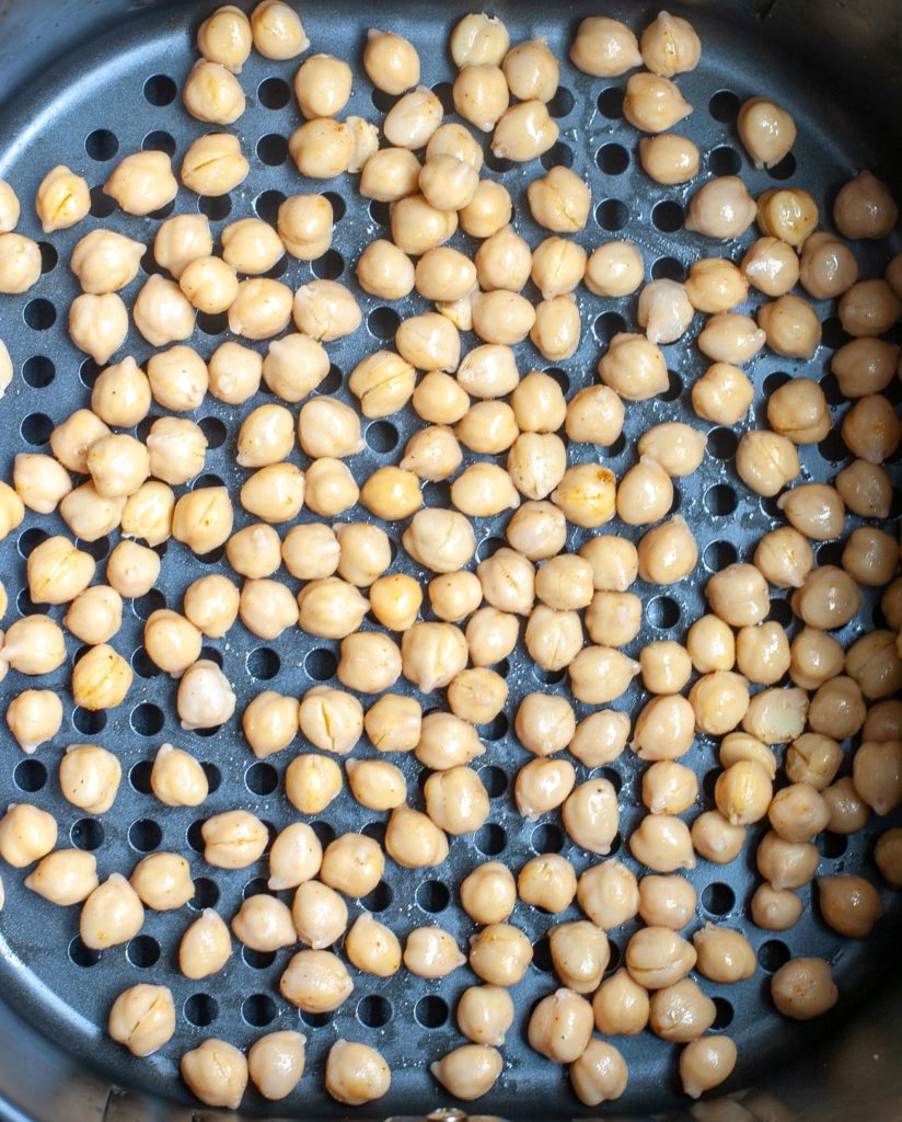 Chickpeas in an air fryer basket