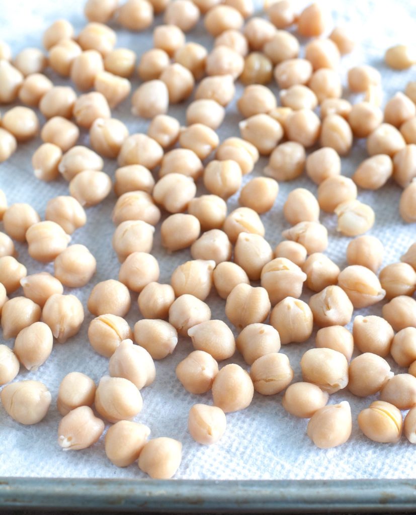Chickpeas drying on a paper towl