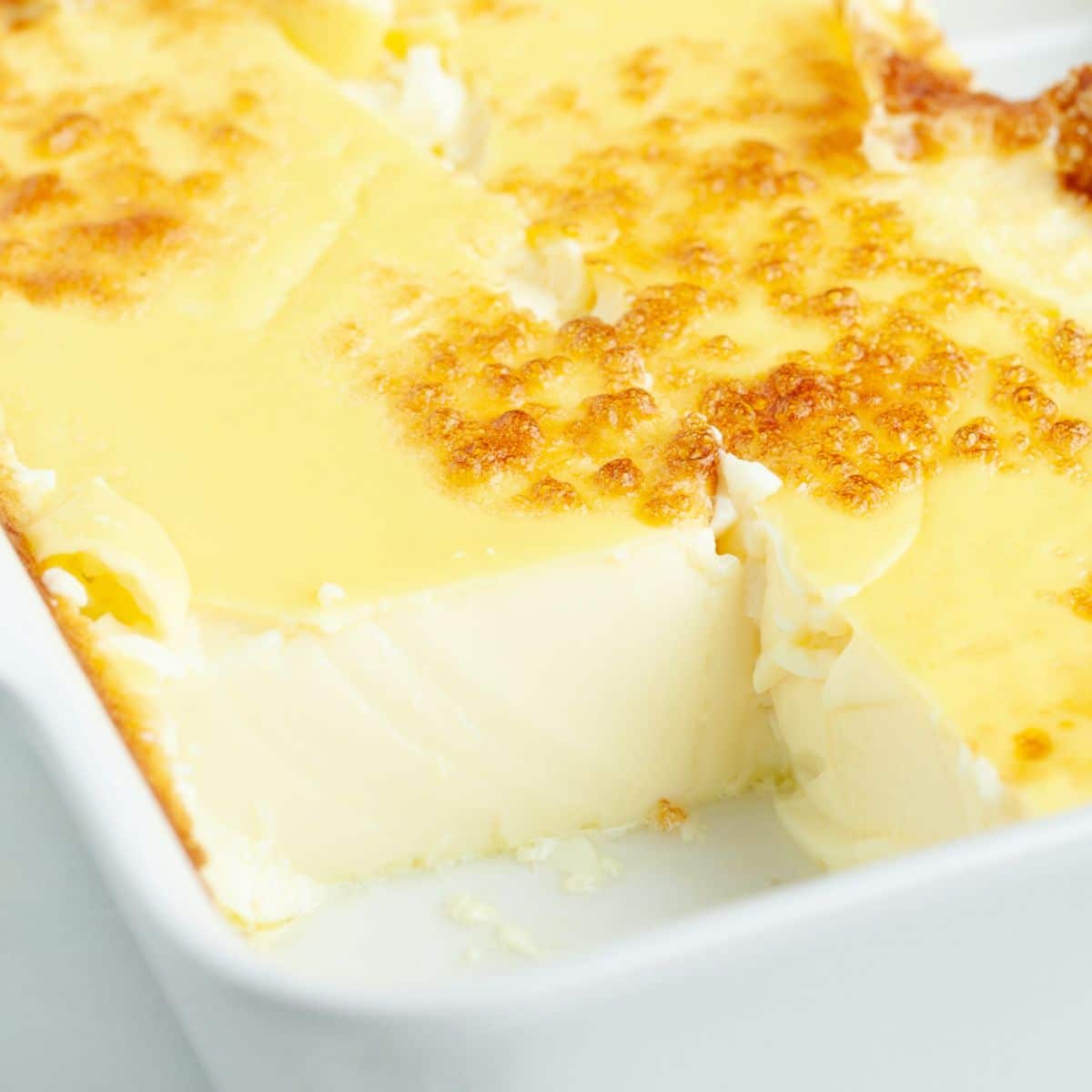 Baking dish with egg custard.