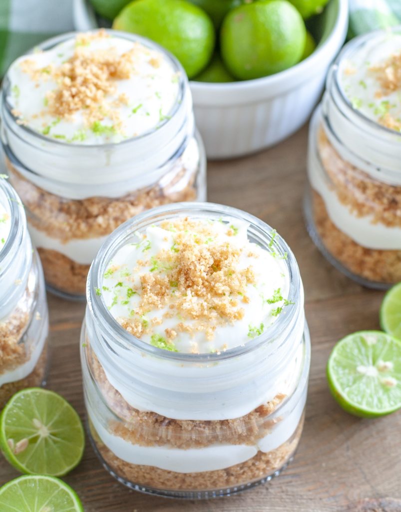 Key Lime trifles in little jars. Bowl of key limes