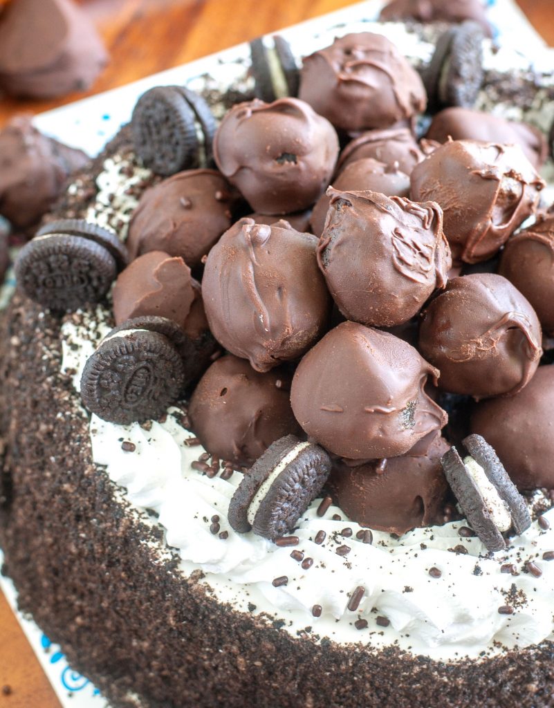 Oreo Ice cream cake with oreo truffles and mini oreos