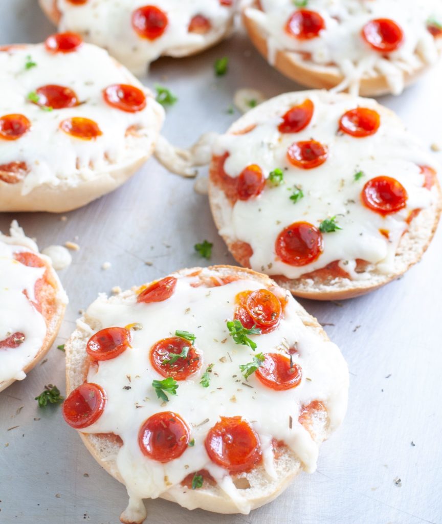 Bake pizza bagels on a sheet pan