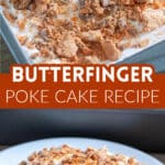 Piece of butterfinger cake on a plate.
