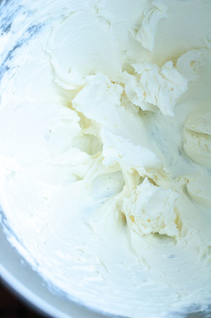 Mixing bowl with whipped cream cheese