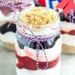 Trifile in a mason jar with red star decorations