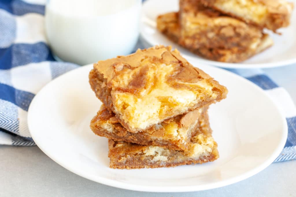 Plate with 3 blondies stacked on each other