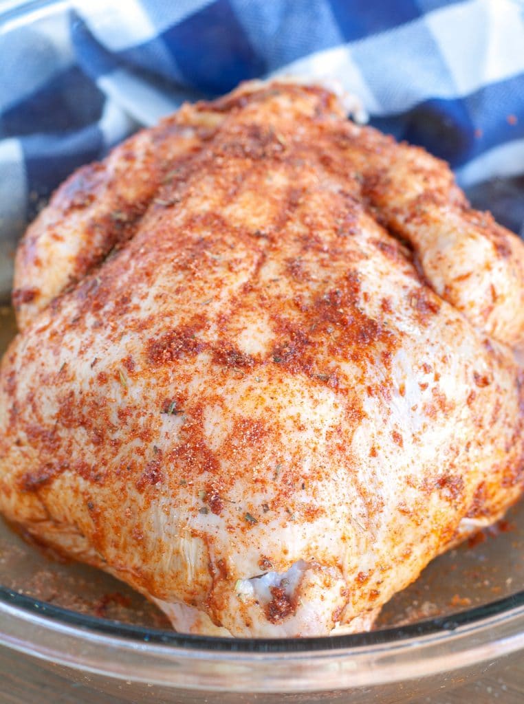 Whole Chicken with spice rub in a bowl