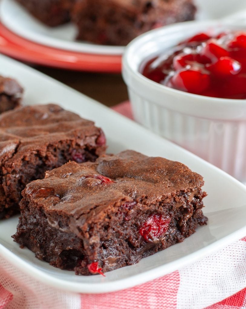 Black forest brownies on a plate