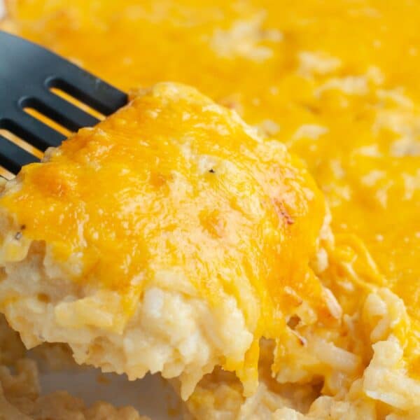 Spatula with hash brown casserole.
