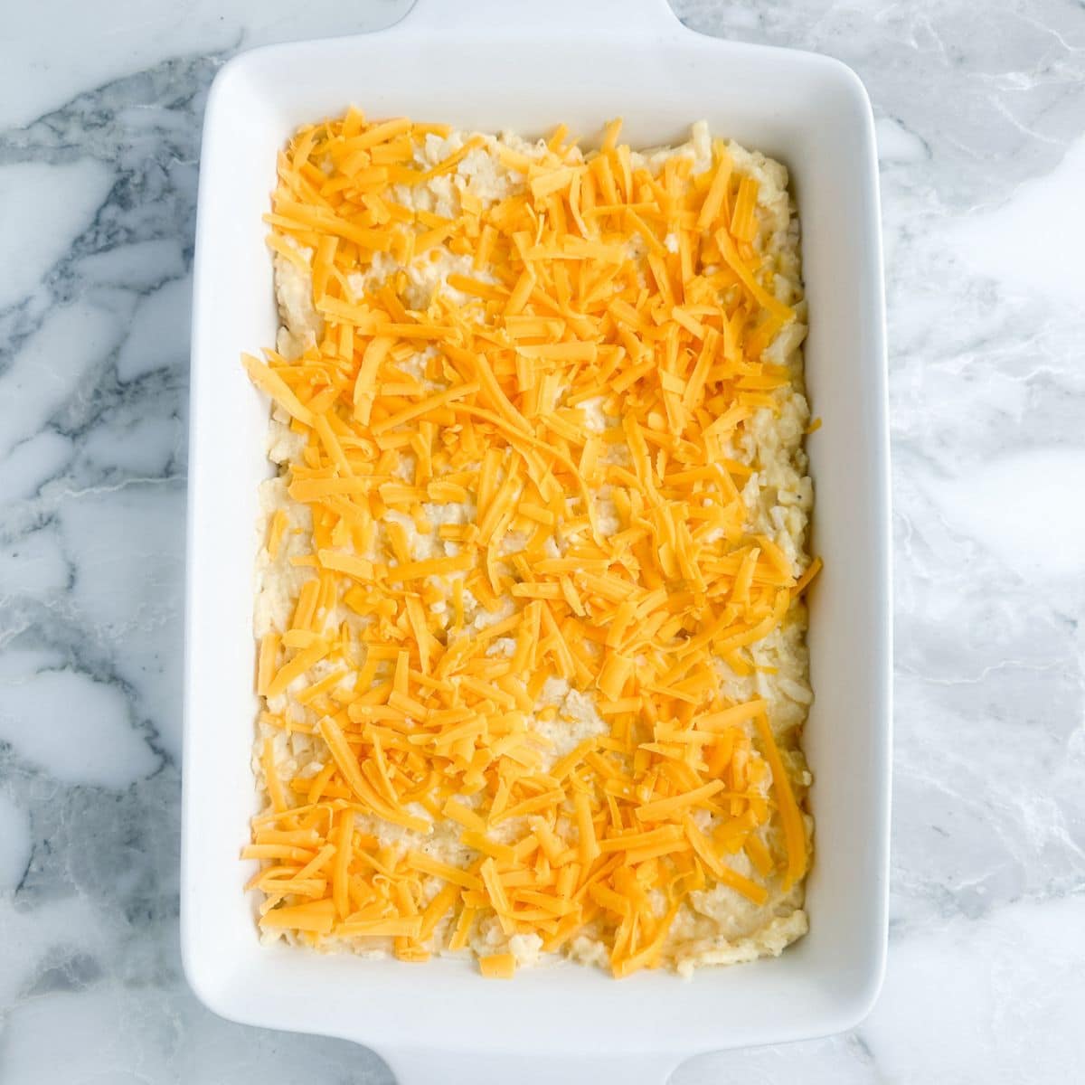 Uncooked hash brown casserole.