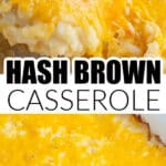Cheesy hash browns in a casserole dish.