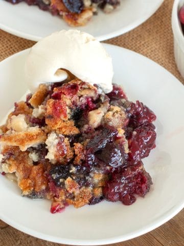 plate with cherry dump cake