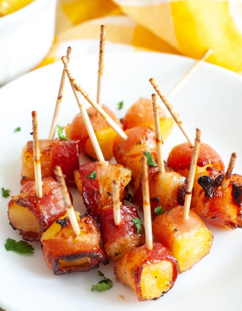 Plate of bacon wrapped pineapple