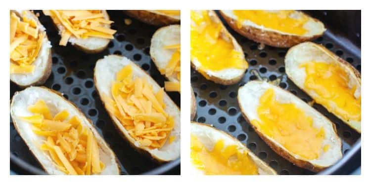 potato skins in air fryer with shredded cheese, potato skins in air fryer with melted cheese