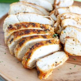 Sliced chicken breast on a plate