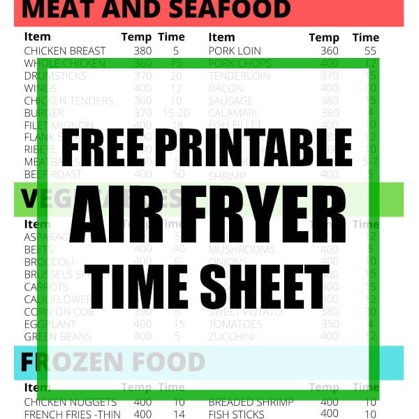 Free Printable Air Fryer Sheet