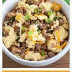 Bowl with sausage and eggs