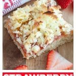 Pinterest Pin with a picture of strawberry coconut bar