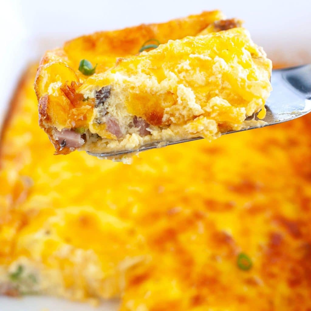 Piece of Keto Breakfast Casserole on a spatula