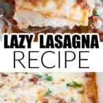 Piece of ravioli lasagna on a spatula.