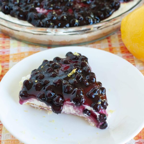 Blueberry Lemon Pie on a plate.