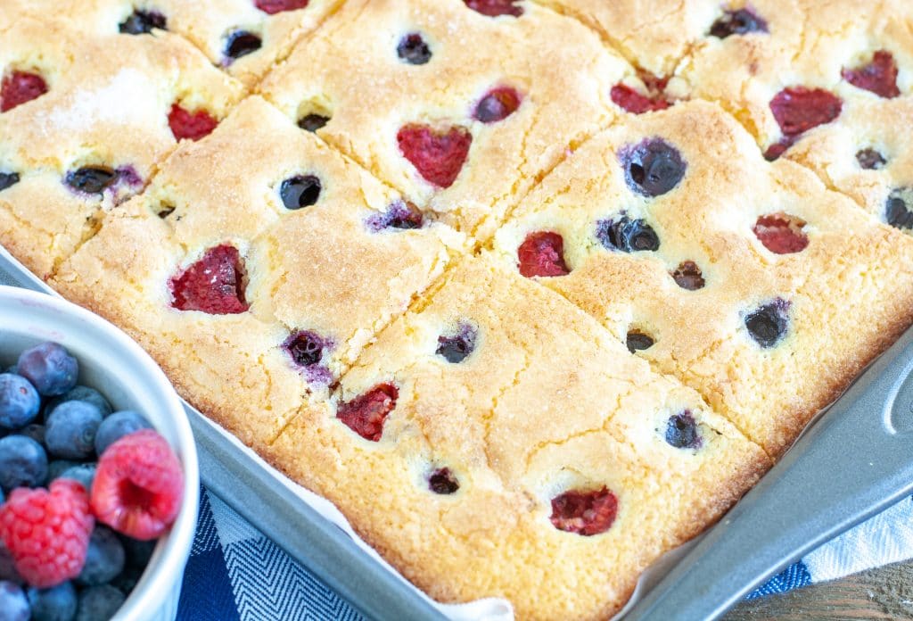 cornmeal sheet cake in a pan