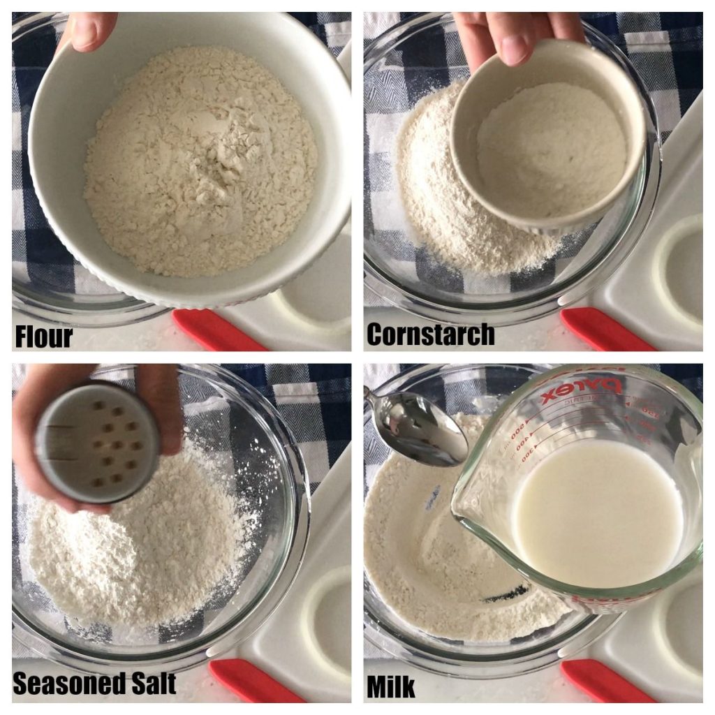 Flour, cornstarch, salt, milk