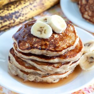 Banana Oatmeal Pancakes on a plate