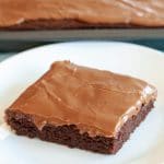 Piece of chocolate cake on plate.