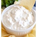 Bowl with dip and chip.