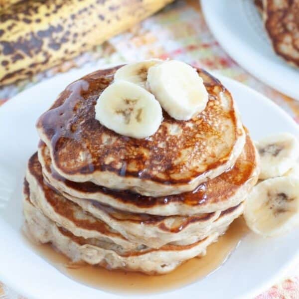 Stack of oatmeal banana pancakes.