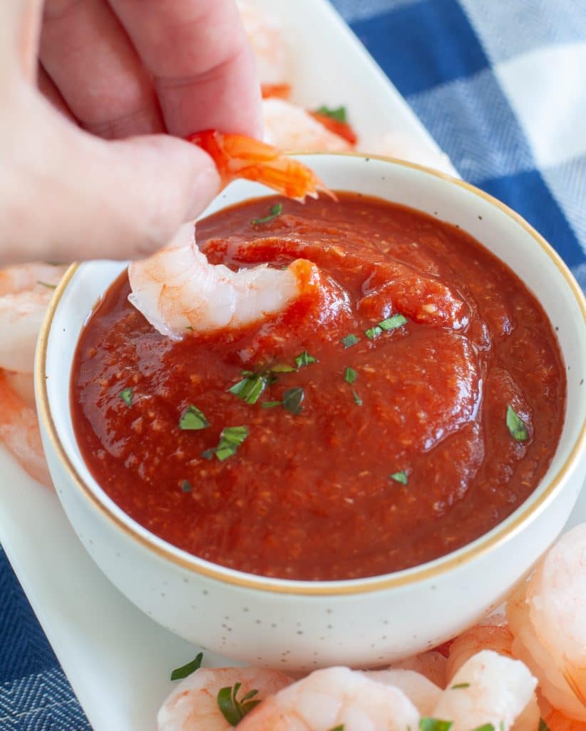 shrimp dipped in sauce