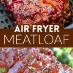 Air fryer meatloaf in air fryer basket.