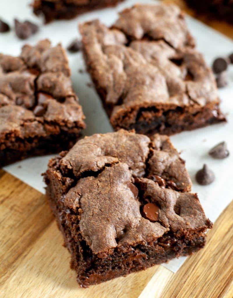 chocolate chip brownies cut in squares