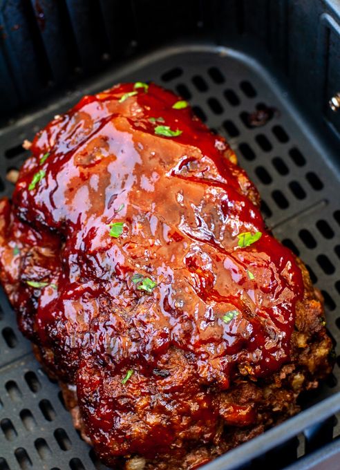 Cooked meatloaf in air fryer