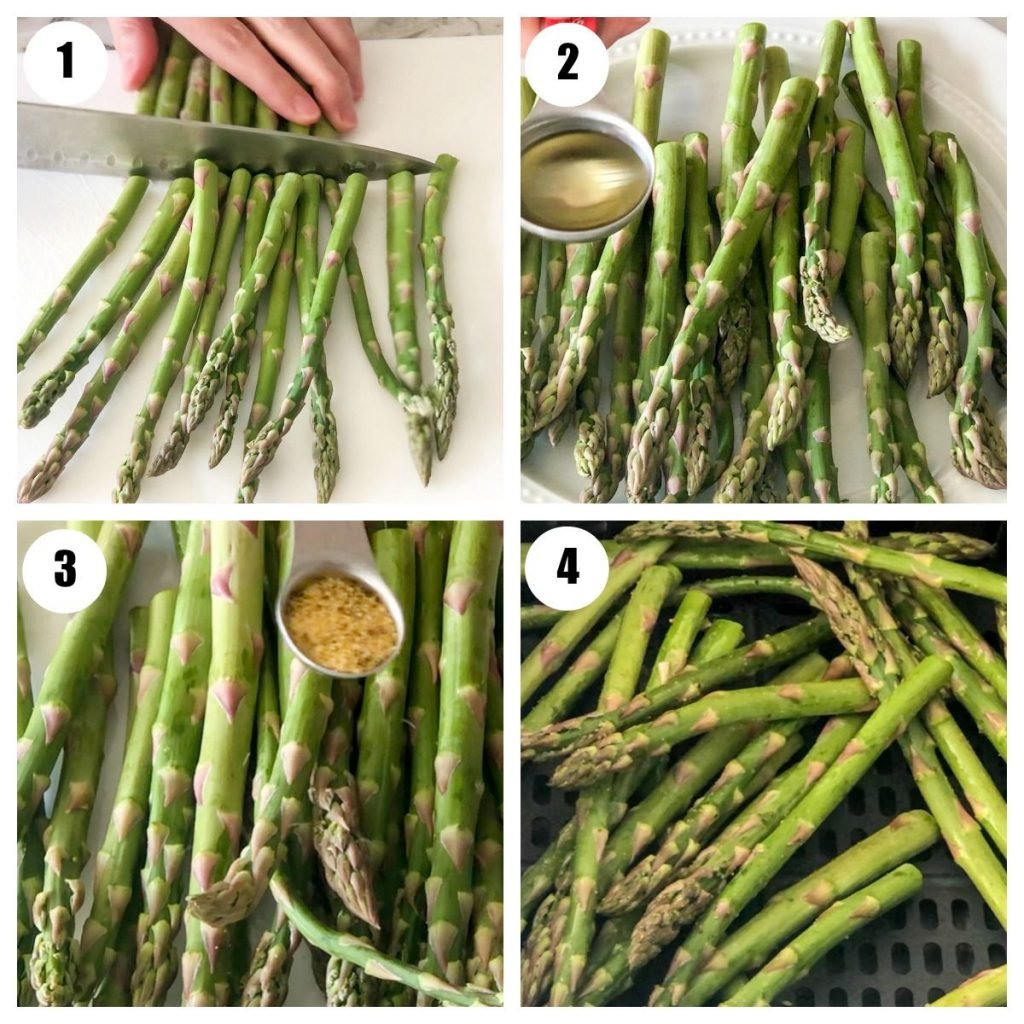 cut asparagus with oil, lemon pepper and in fryer basket